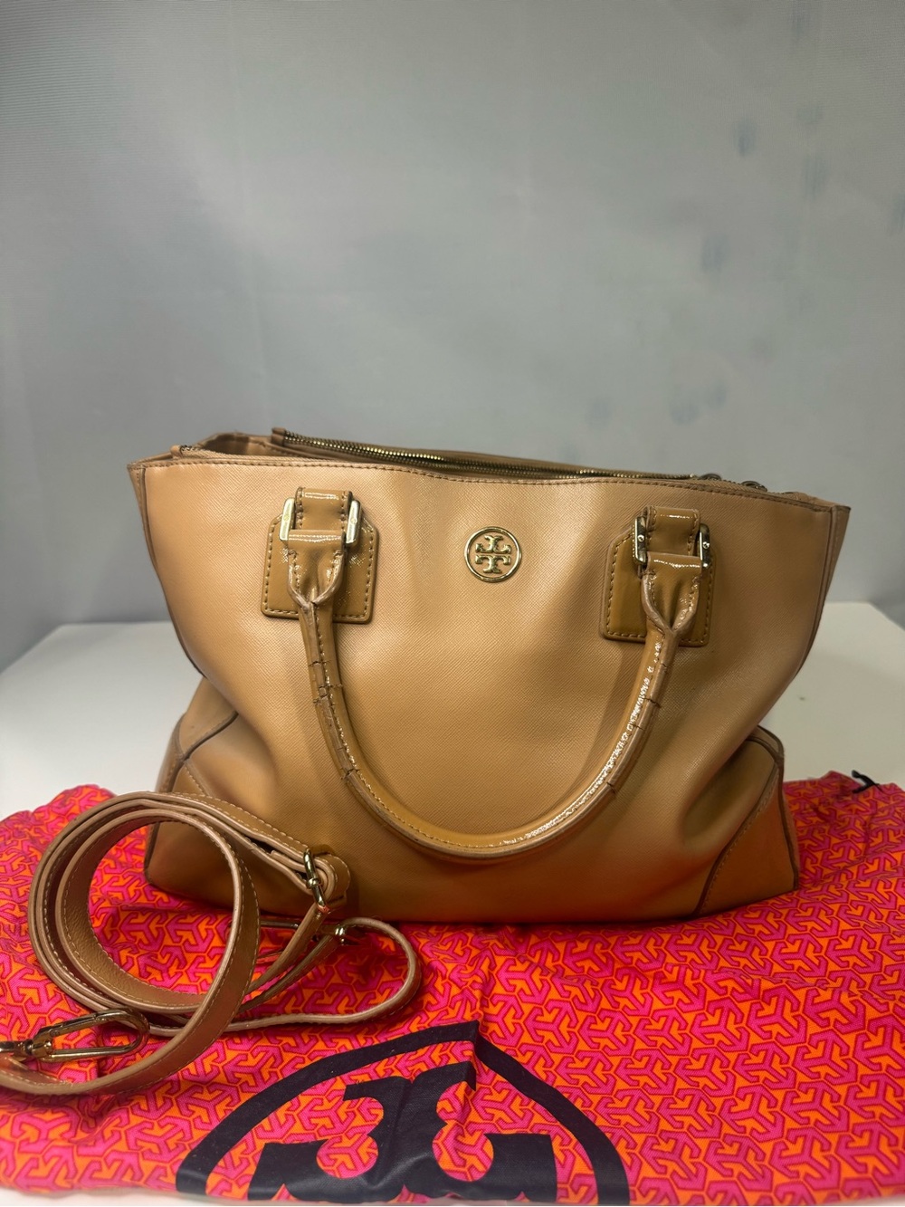 Tory Burch Tan Leather Tote with Detachable Strap
